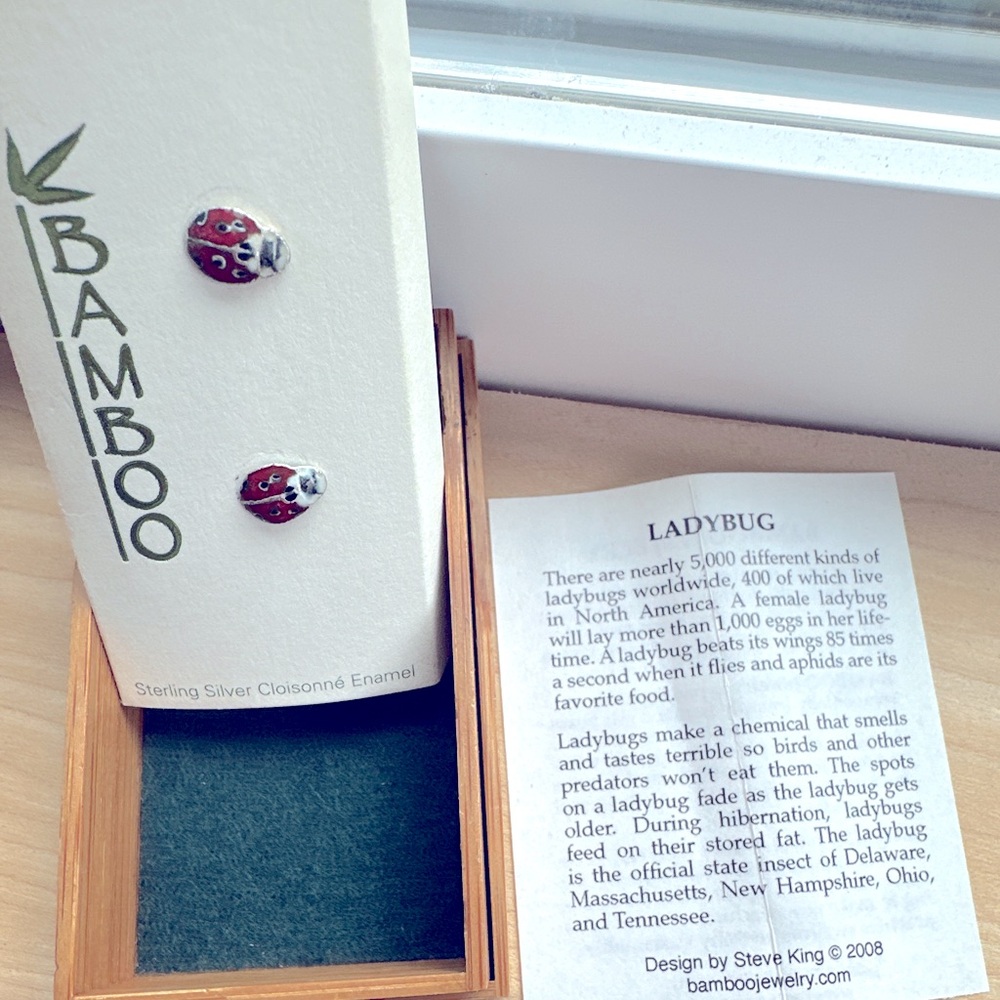 Sterling Silver and Cloisonné Ladybug Earrings